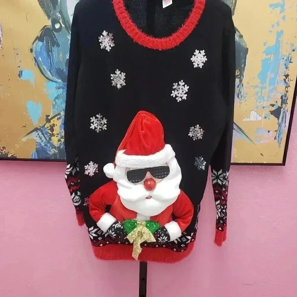 Plus Size Holiday Sweater Santa holding Present